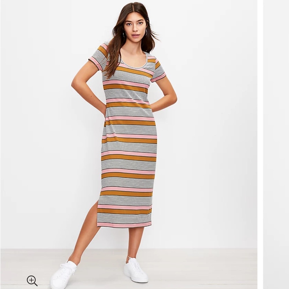 LOFT NWT❗️Striped Scoop Neck Midi Dress